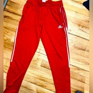 Bright red/white adidas jogger pants size L
